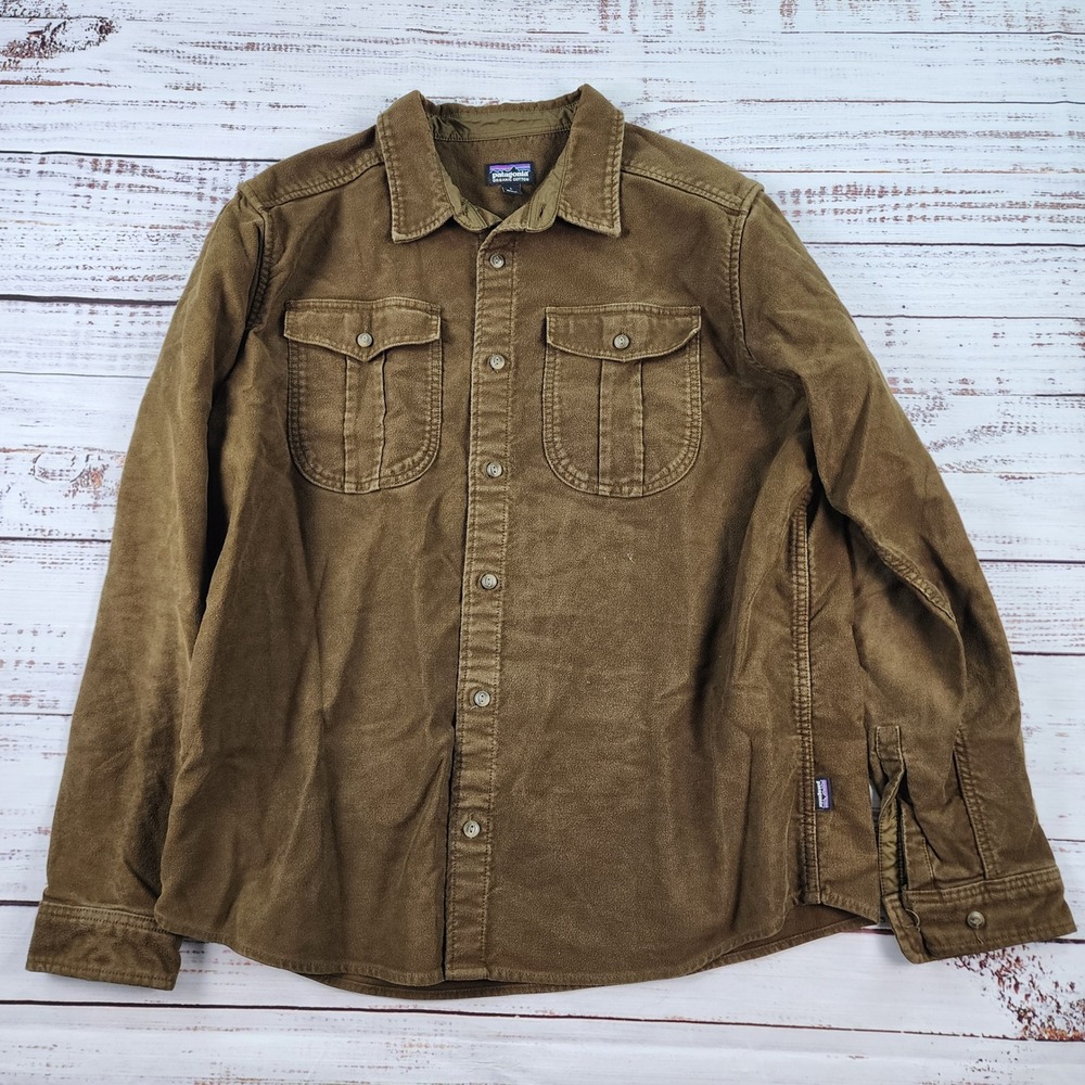 Patagonia Long-Sleeved Topo Canyon Moleskin Shirt Mens L 53725 Brown Button Up